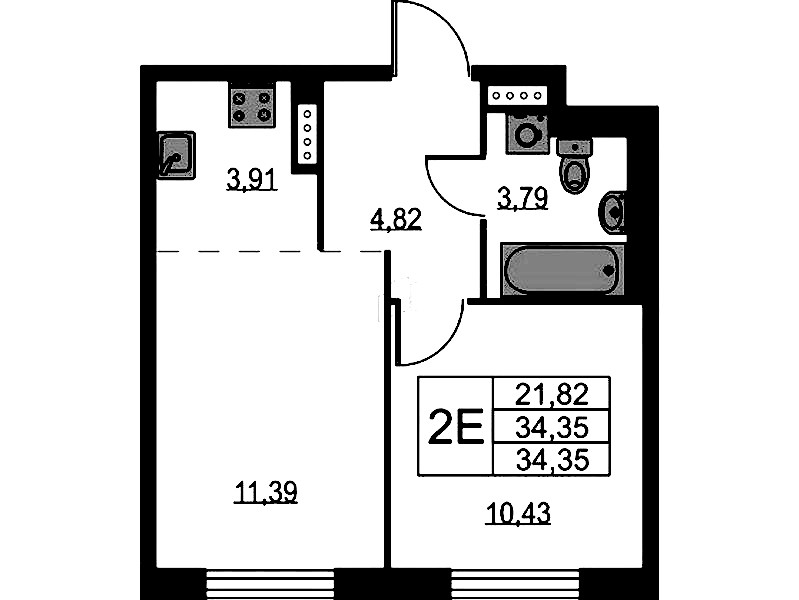 1-комнатная квартира 34.35 м², 9/9 эт., ЖК «Квартал Лаголово»